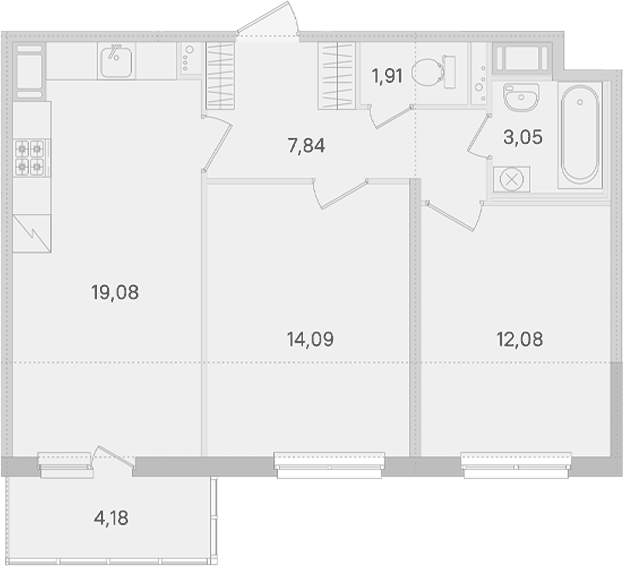Планировка евротрёшка (3Е) 60.14 м² в ЖК «Ясно.Янино», корпус 14.10