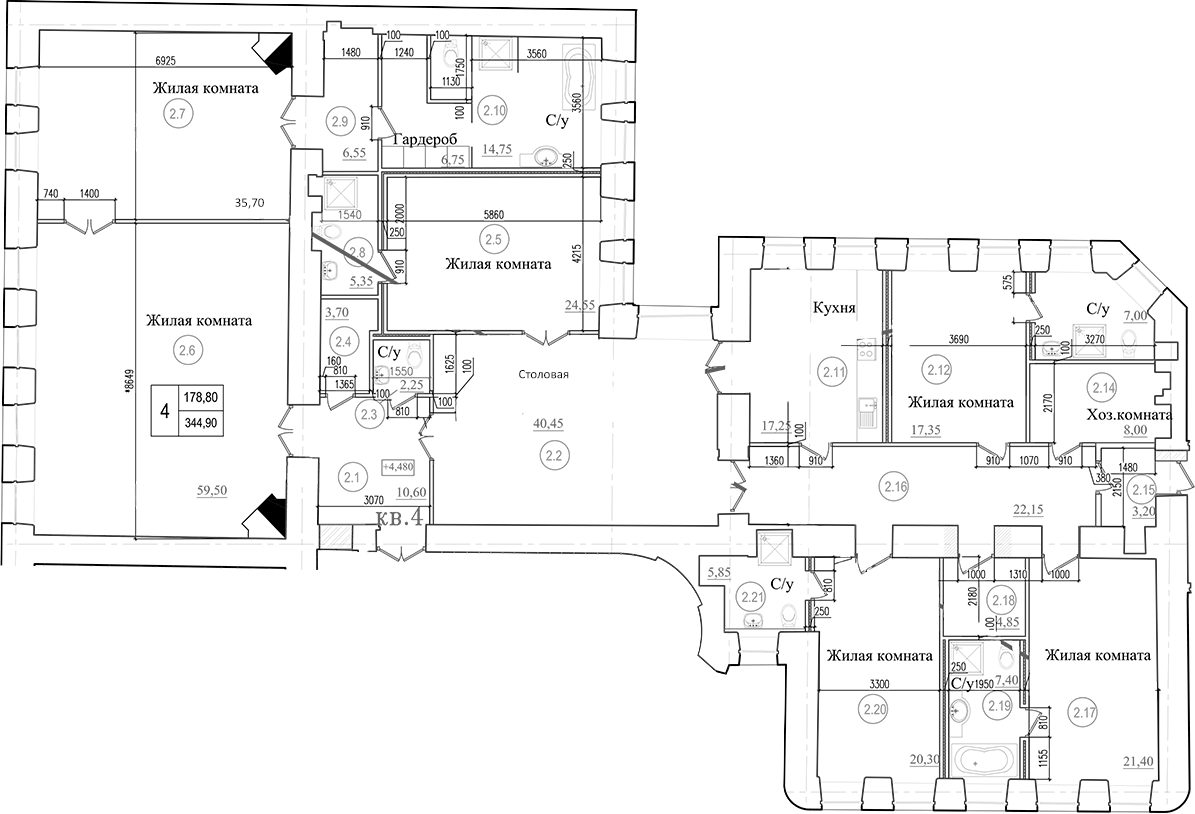 Планировка 7-к.кв 341.63 м² в ЖК «Три Грации», корпус 1