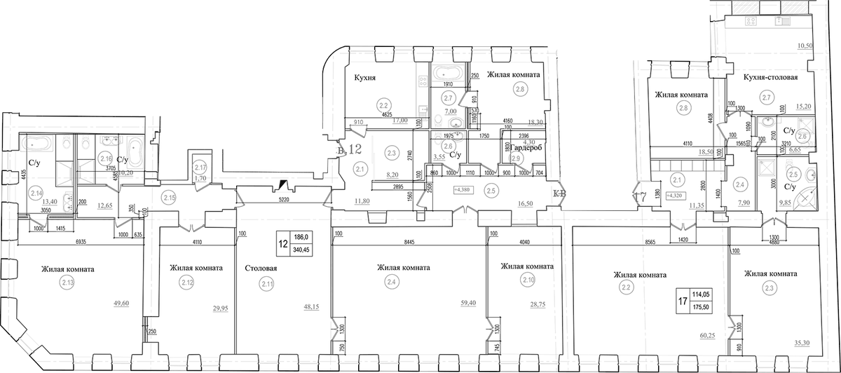 Планировка 7-к.кв 517.5 м² в ЖК «Три Грации», корпус 1
