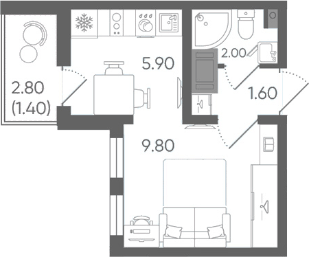 Планировка Студии 20.7 м² в ЖК «Цветной город», корпус 29.7
