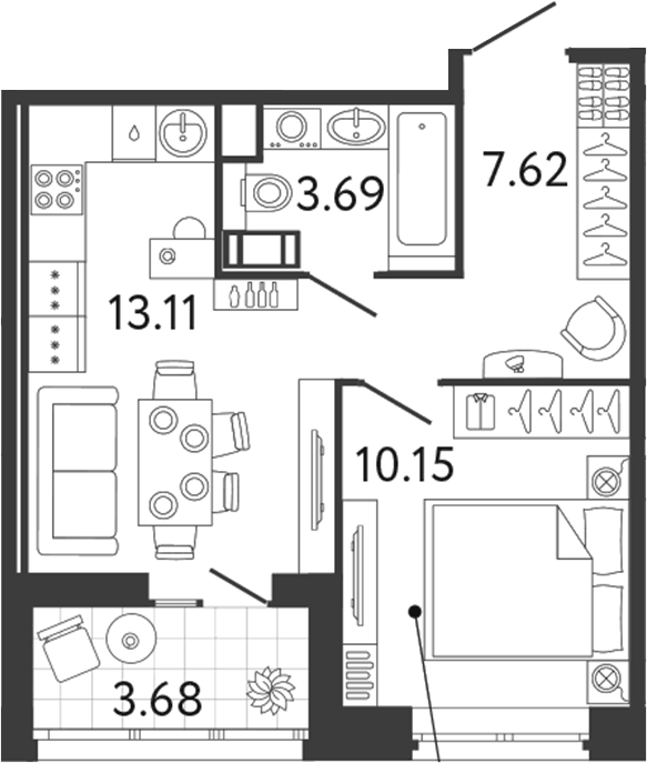 Планировка однокомнатная 36.41 м² в ЖК «Ultra City 3.0», корпус 2