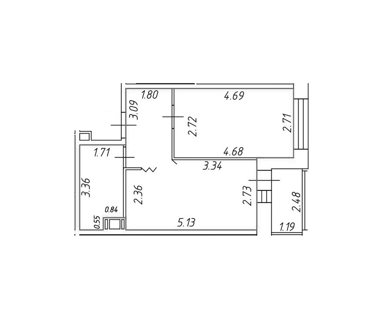 Планировка однокомнатная 38.4 м² в ЖК «Уютный Новоселье», корпус (лот) 4
