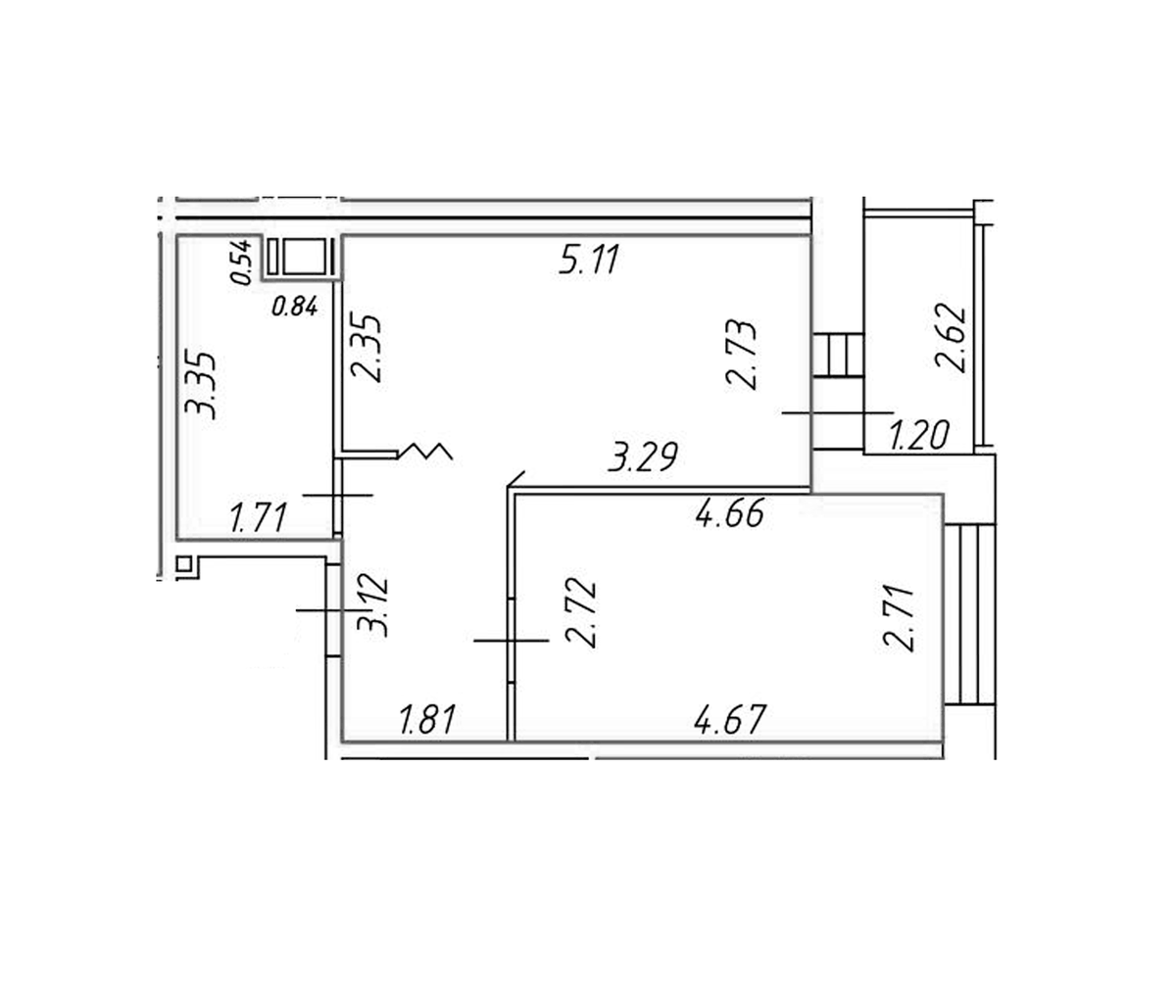 Планировка однокомнатная 38.5 м² в ЖК «Уютный Новоселье», корпус (лот) 4