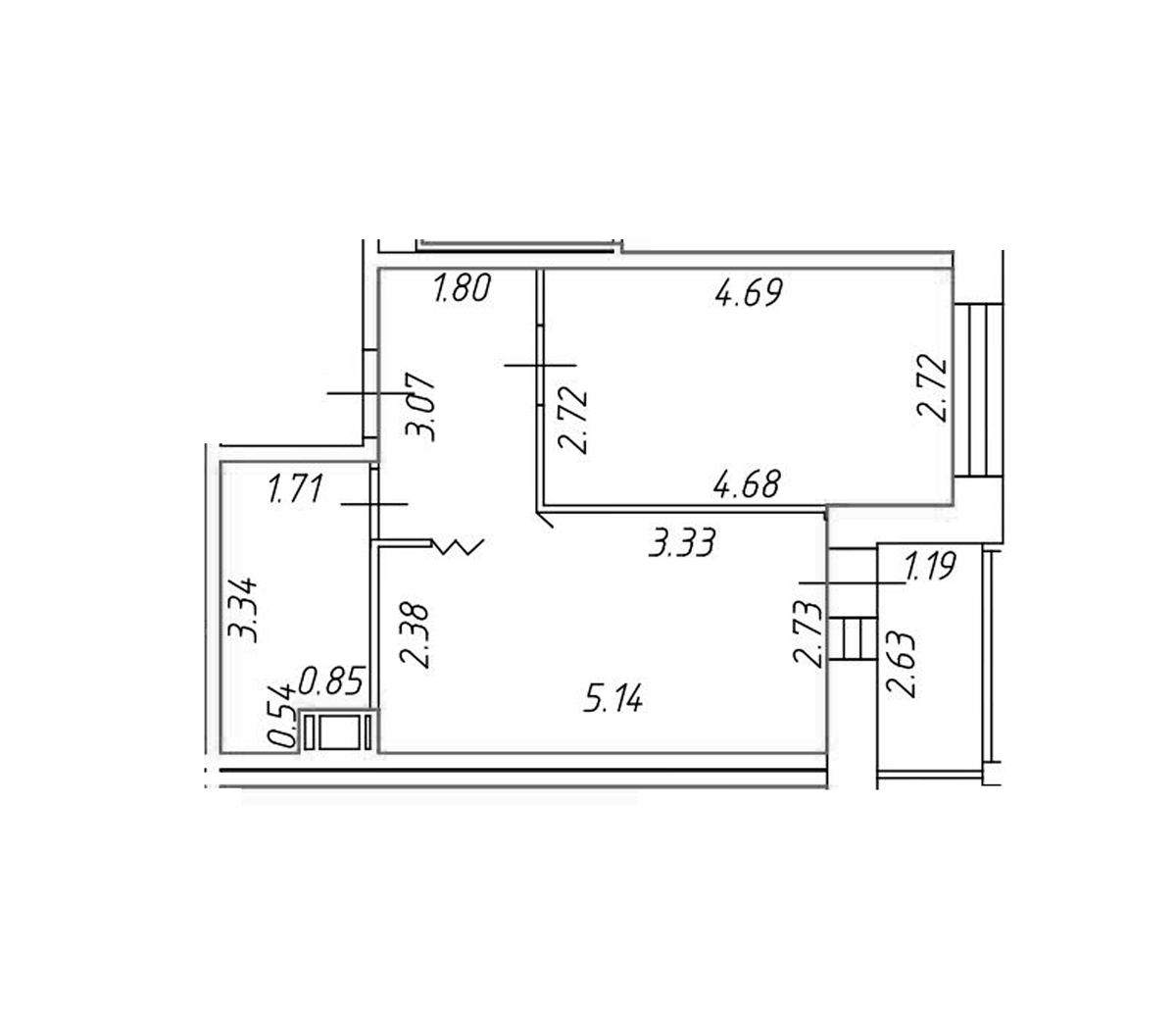 Планировка однокомнатная 38.6 м² в ЖК «Уютный Новоселье», корпус (лот) 4