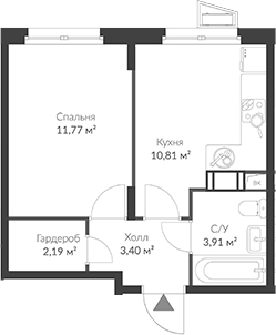 Планировка однокомнатная 32.08 м² в ЖК «ВЕРЕН НОРТ Cертолово», корпус 5