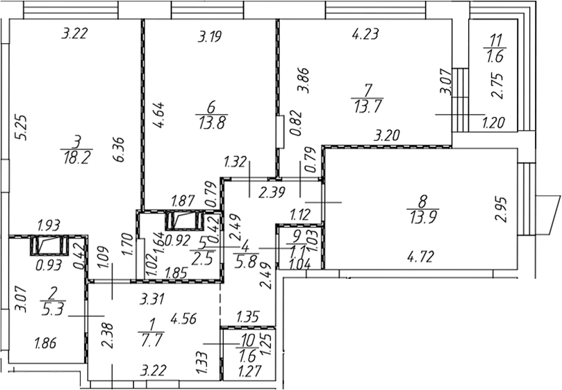 Планировка евро-4 (4Е) 85.2 м² в ЖК «ВЕРЕН НОРТ Cертолово», корпус 4