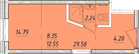 Планировка Студии 14.6 м² в ЖК «Vertical Лесная», корпус 1