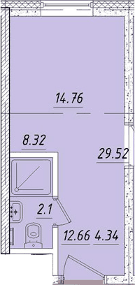 Планировка Студии 14.8 м² в ЖК «Vertical Лесная», корпус 1