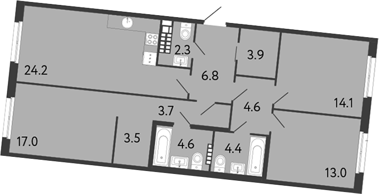 Планировка евро-4 (4Е) 102.1 м² в ЖК «Визионер», корпус 2