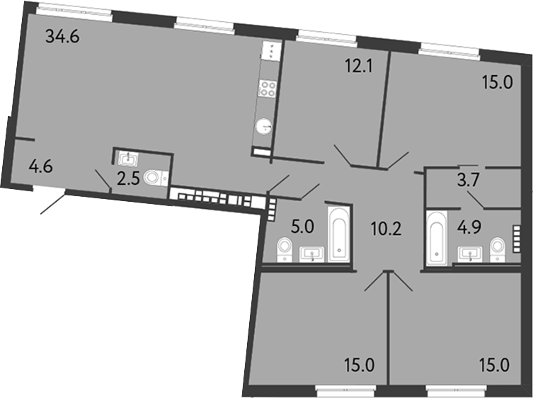 Планировка 5Е-к.кв 122.6 м² в ЖК «Визионер», корпус 2