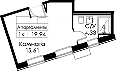 Планировка Студии 18.8 м² в ЖК «Вольта», корпус 2
