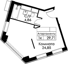 Планировка Студии 29.71 м² в ЖК «Вольта», корпус 2
