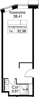 Планировка Студии 32.38 м² в ЖК «Вольта», корпус 2