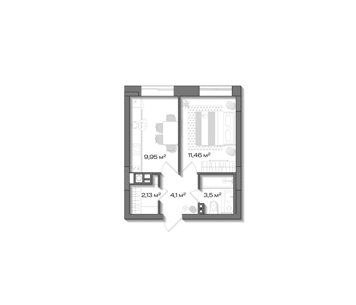 Планировка однокомнатная 31.09 м² в ЖК «Аксиома.Возрождение», корпус 1