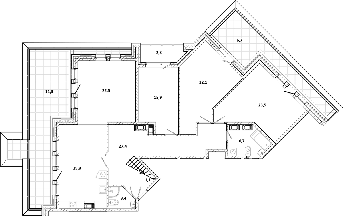 Планировка 5Е-к.кв 212.4 м² в ЖК «White.House», корпус 1