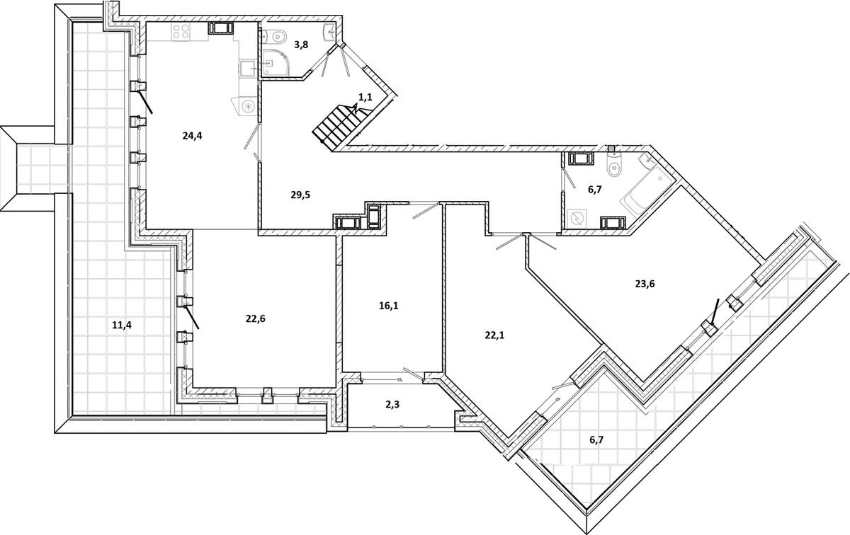 Планировка 5Е-к.кв 213.4 м² в ЖК «White.House», корпус 1