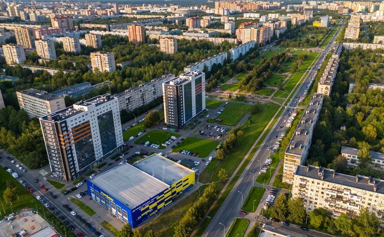 Wings — Комплекс с высоты: два корпуса Wings, дворовая территория с