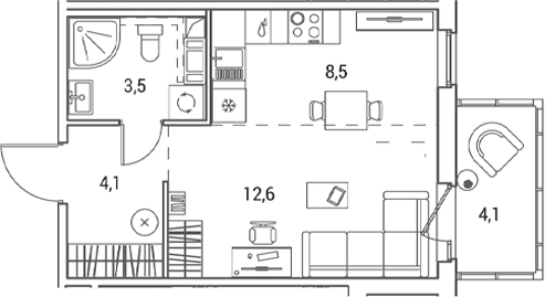 Планировка Студии 29.9 м² в ЖК «Янила Форест», корпус 5