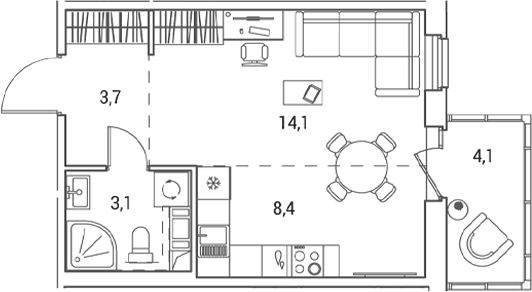 Планировка Студии 30.5 м² в ЖК «Янила Форест», корпус 5