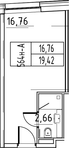 Планировка Студии 19.42 м² в ЖК «ЙЕС Лидер», корпус 1