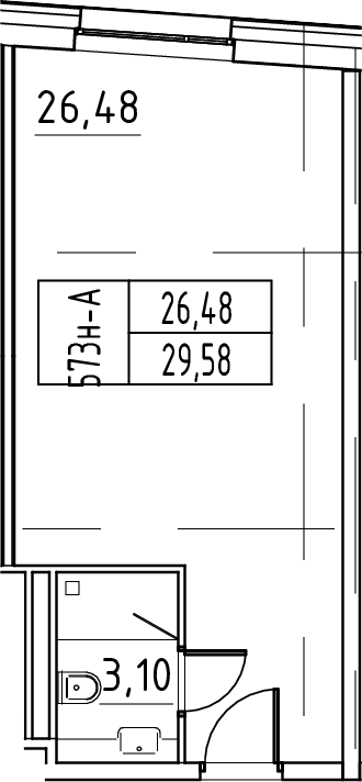 Планировка Студии 29.58 м² в ЖК «ЙЕС Лидер», корпус 1