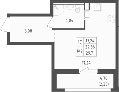 Планировка Студии 29.71 м² в ЖК «Южная Нева», корпус 2