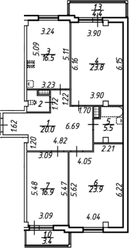 Планировка евро-4 (4Е) 116.8 м² в ЖК «Южная звезда», корпус 1