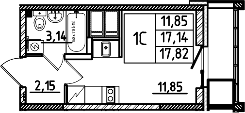 Планировка Студии 17.82 м² в ЖК «Южный Форт», корпус 1