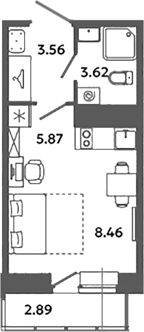 Планировка Студии 22.38 м² в ЖК «Загляденье», корпус 6.6