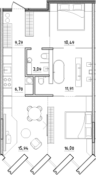 Планировка евротрёшка (3Е) 73.58 м² в ЖК «Zen», корпус 1