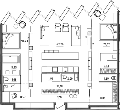 Планировка евро-4 (4Е) 141.72 м² в ЖК «Zen», корпус 1