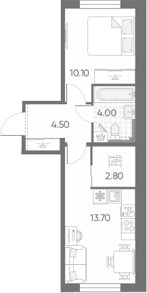 Планировка однокомнатная 35.1 м² в ЖК «Зеркальный ручей», корпус 4