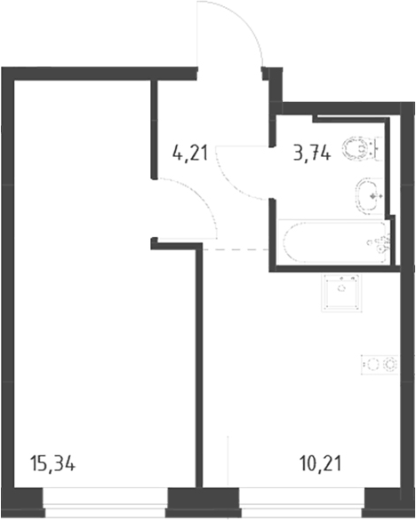 Планировка однокомнатная 33.5 м² в ЖК «Живи! В Рыбацком», корпус 6-7