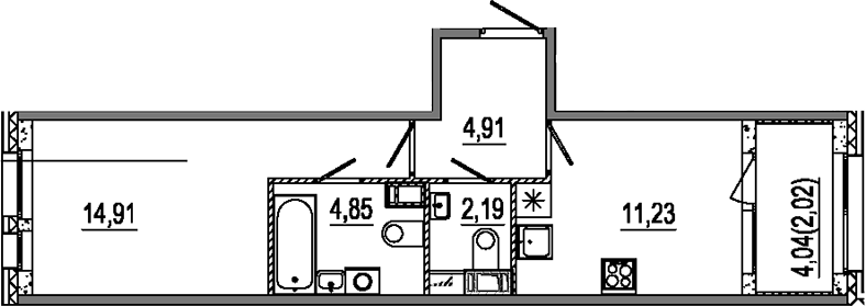 Планировка однокомнатная 40.11 м² в ЖК «Знатный», корпус 1