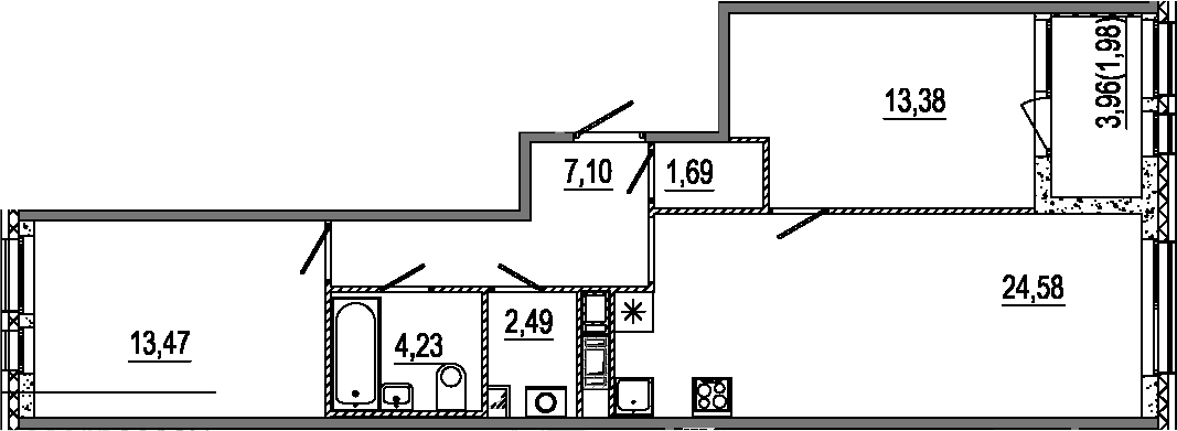 Планировка евротрёшка (3Е) 68.92 м² в ЖК «Знатный», корпус 1