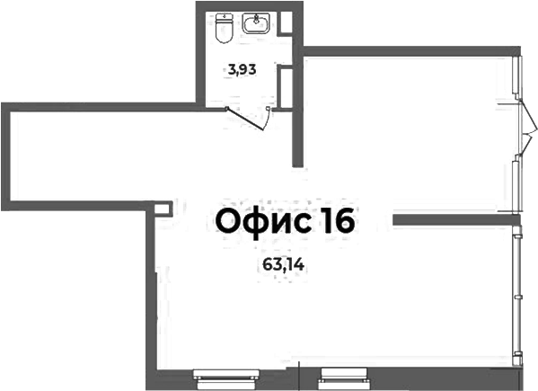 67,07 м², 1 этаж, корпус 4Б. Помещение с выступом влево: остекление идёт по правой и нижней стороне, у правой стены видн