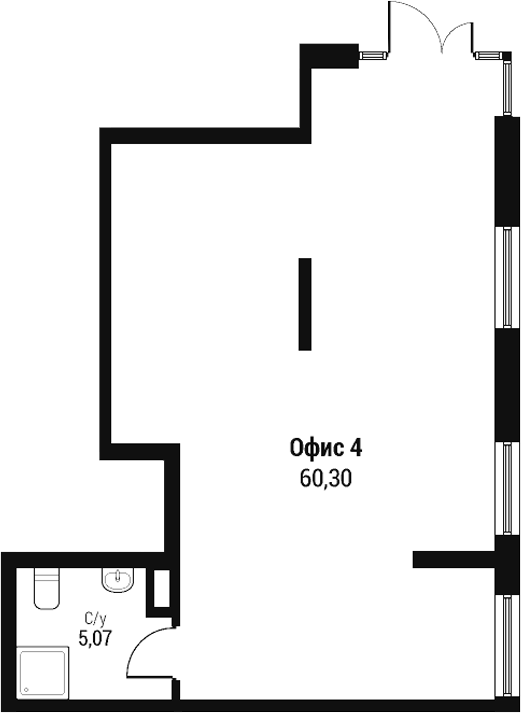 60,3 м², 1 этаж, корпус 3. На чертеже неправильный контур с выступом, вход двустворчатой дверью сверху, окна идут по пра