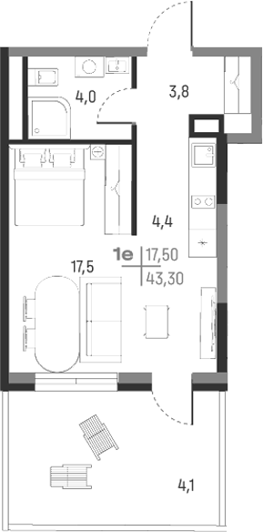 Планировка Студия, 33,8 м² в ЖК А+