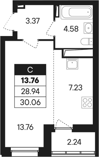 Планировка Студия, 30,06 м² в ЖК Абрикос