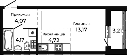 Планировка Студия, 29,34 м² в ЖК Академ-Центр