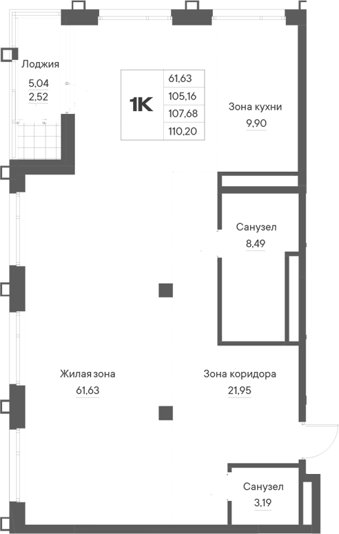 Планировка Свободная планировка, 110,2 м² в ЖК Александровский сад