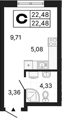 Планировка Студия, 22,48 м² в ЖК Алиса