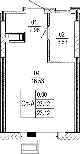 Планировка Студия, 23.12 м² в ЖК Амундсен