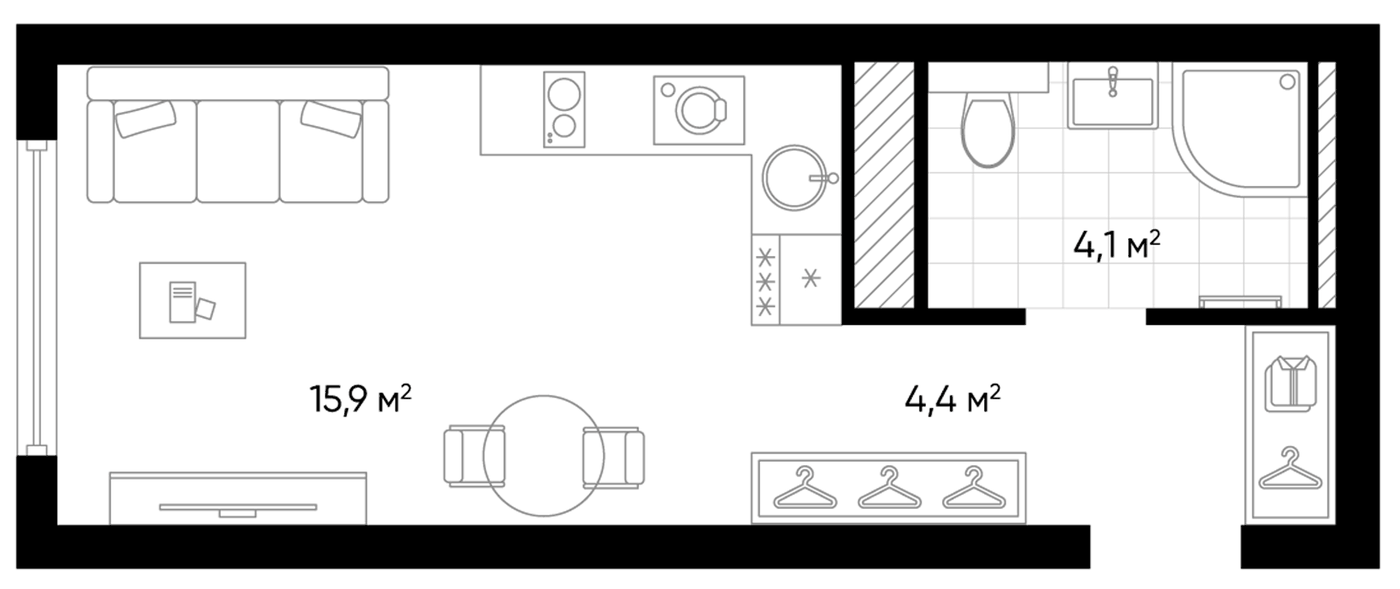 Планировка Студия, 24.44 м² в ЖК Амундсен