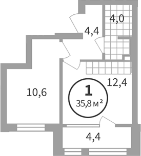 Планировка 1-к.кв, 33,64 м² в ЖК Астон. Движение вверх