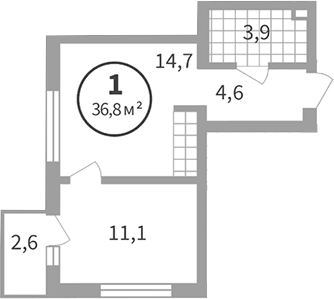 Планировка 1-к.кв, 35,06 м² в ЖК Астон. Движение вверх