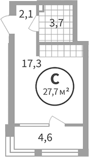 Планировка Студия, 25,45 м² в ЖК Астон. Движение вверх