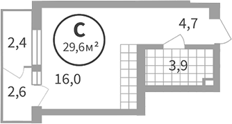 Планировка Студия, 26,13 м² в ЖК Астон. Движение вверх