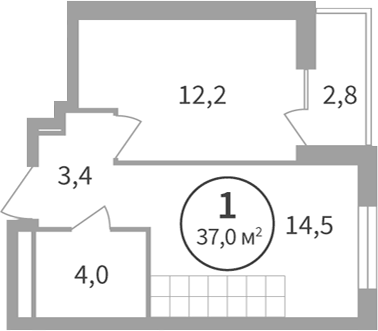Планировка 1-к.кв, 35,59 м² в ЖК Астон.Движение