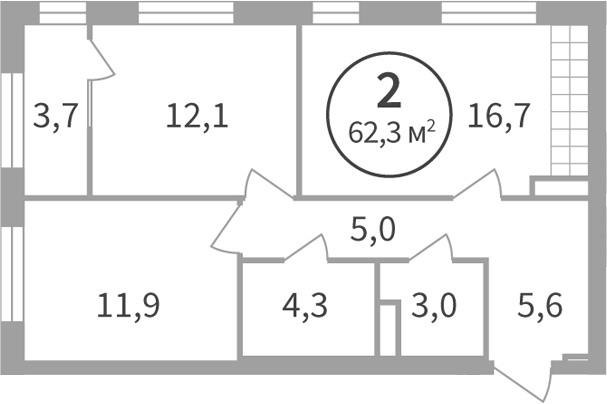 Планировка 2-к.кв, 60,42 м² в ЖК Астон.Движение